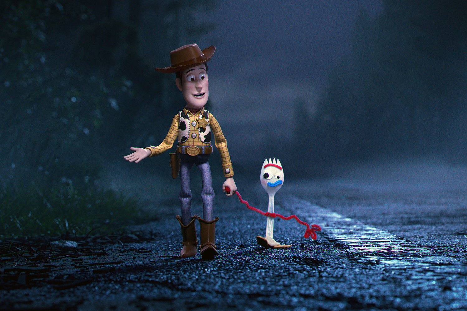 LEADING THE WAY -- In Disney•Pixar’s “Toy Story 4,” Bonnie’s beloved new craft-project-turned-toy, Forky, declares himself trash and not a toy, so Woody takes it upon himself to show Forky why he should embrace being a toy. Featuring Tom Hanks as the voice of Woody, and Tony Hale as the voice of Forky, “Toy Story 4” opens in U.S. theaters on June 21, 2019...©2019 Disney•Pixar. All Rights Reserved.