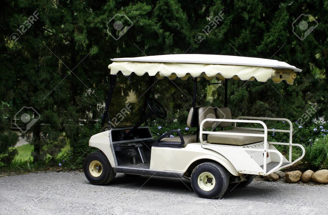 Golf car with back seat in resort